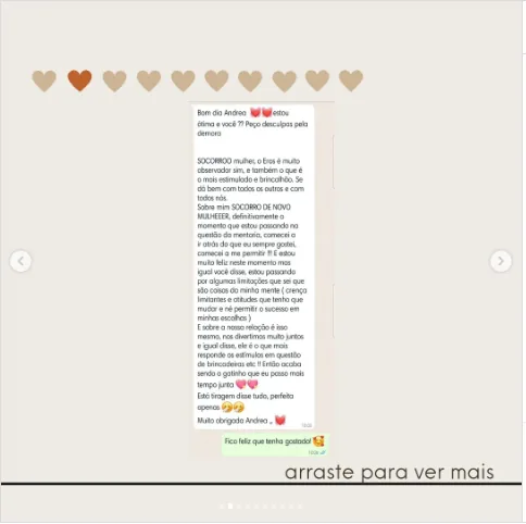 Depoimento de Andrea no Instagram