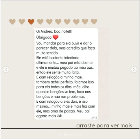 Depoimento de Andrea no Instagram