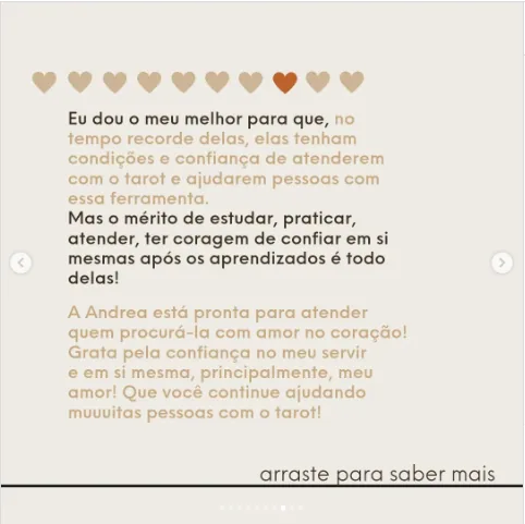 Depoimento de Andrea no Instagram