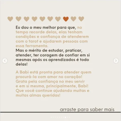 Depoimento de Babi no Instagram