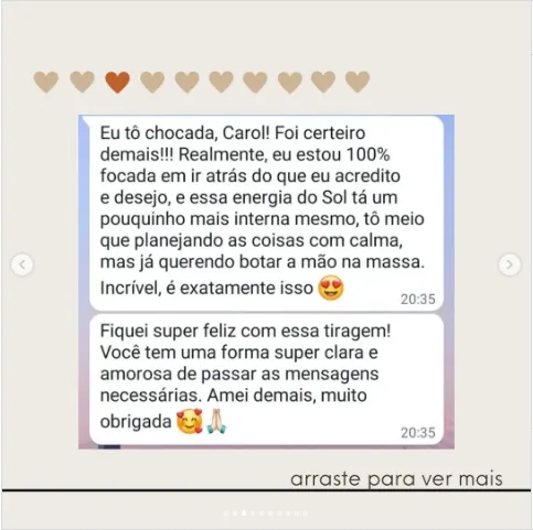 Depoimento de Carol no Instagram