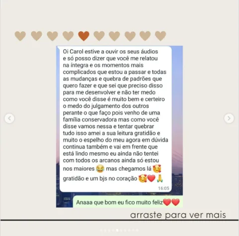 Depoimento de Carol no Instagram