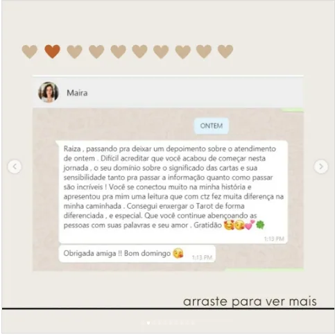 Depoimento de Raiza no Instagram