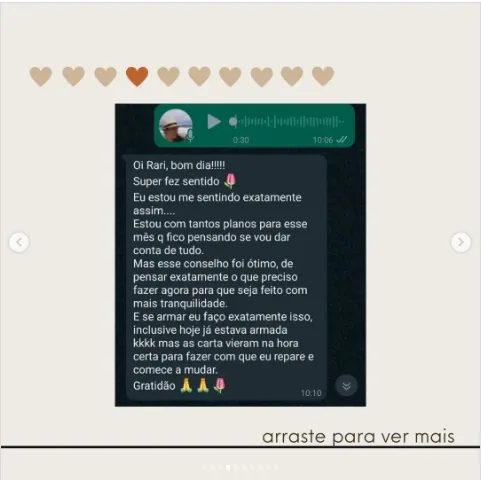 Depoimento de Rari no Instagram