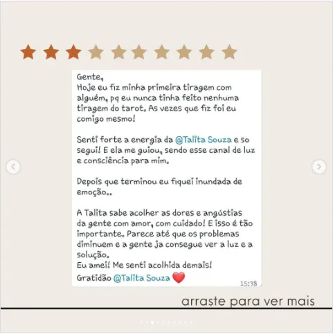 Depoimento de Talita no Instagram